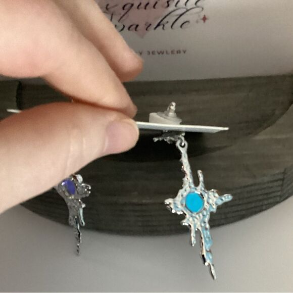 ⭐️SilverTone Cross Melting Moonstone Post back Earrrings. - Picture 10 of 16